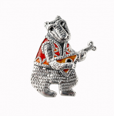 Серебряная брошь «Медведь» с эмалью
