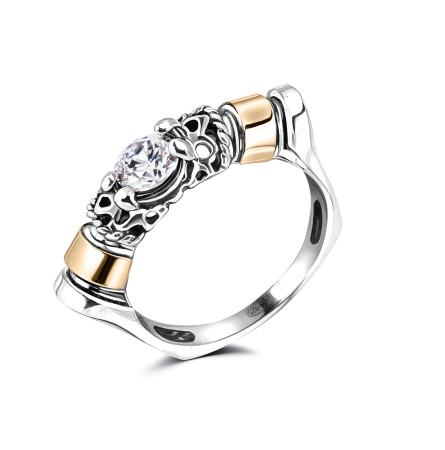 Кольцо из серебра с фианитом в позолоте