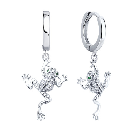 Серьги из серебра с фианитами «Лягушка»
