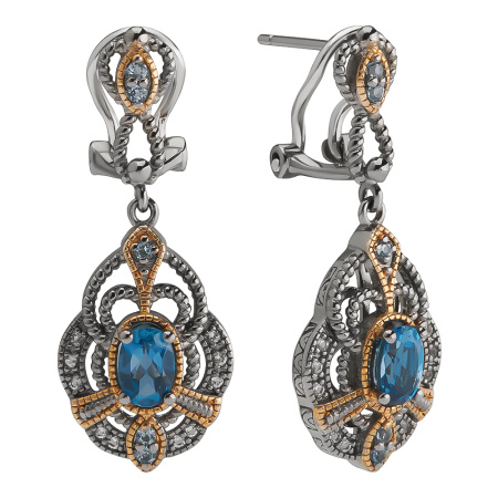 Серьги из серебра с топазом и позолотой «Византия»