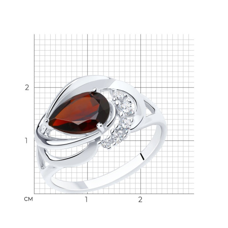 Кольцо из серебра с гранатом и фианитами