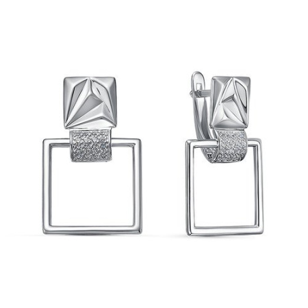 Серьги из серебра с фианитами «Квадрат»