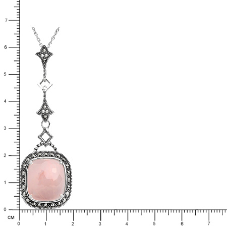 Серебряный кулон на цепи с розовым кварцем и марказитами Swarovski