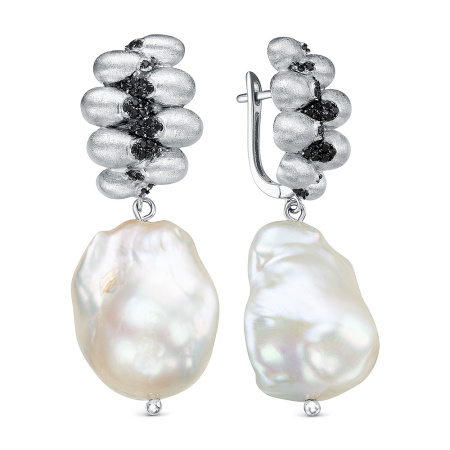 Серебряные серьги с жемчугом и шпинелью