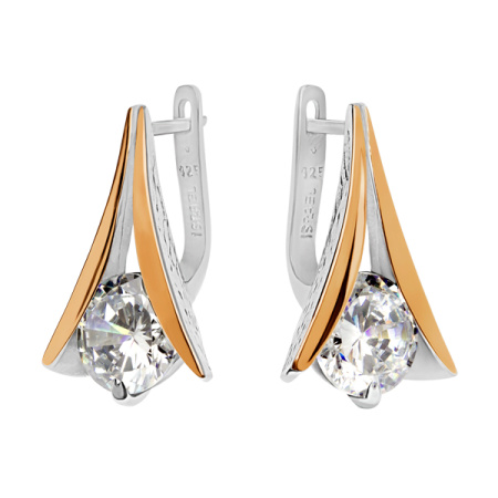 Серебряные серьги фианит и золото