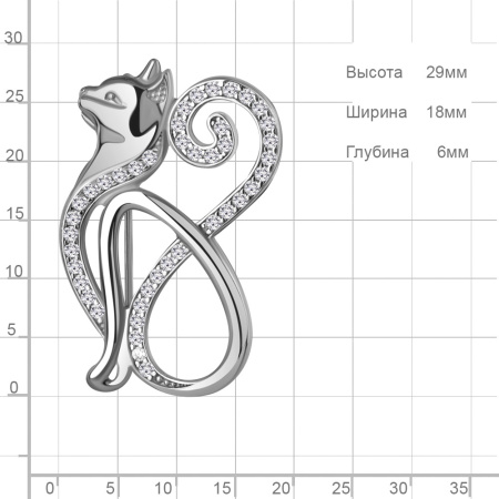 Серебряная брошь с фианитами «Кошка»