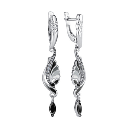 Серьги из серебра с эмалью и фианитами