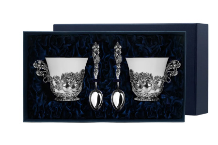 2 чашки чайные «Натюрморт» с чернением с ложками