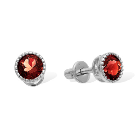 Серьги пусеты из серебра с гранатами