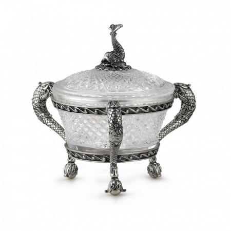 Серебряная икорница «Морские коньки-2»