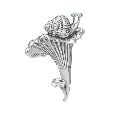 Брошь из серебра с фианитами «Улитка»