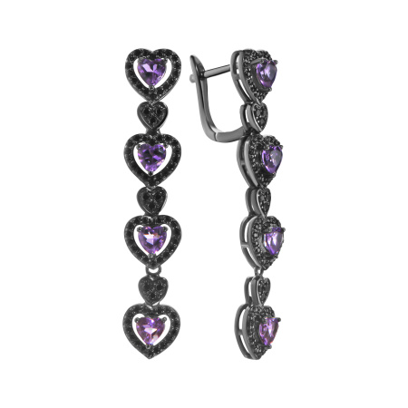 Серьги из серебра с аметистами и шпинелью «Сердце»