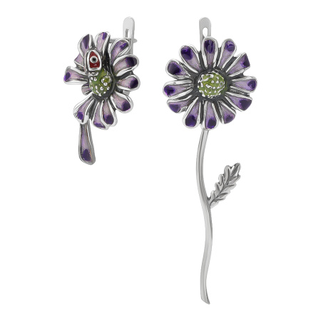 Серебряные серьги с эмалью «Гербера»
