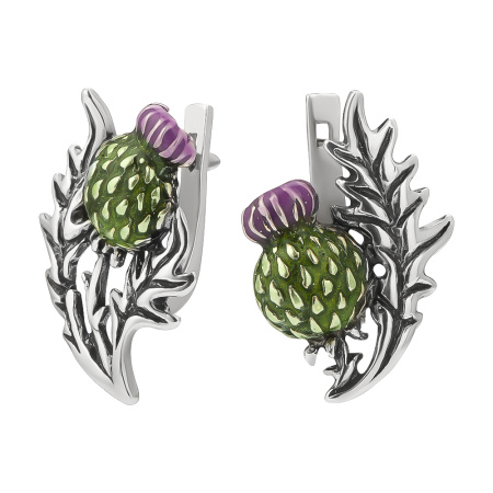 Серьги из серебра «Чертополох» с эмалью