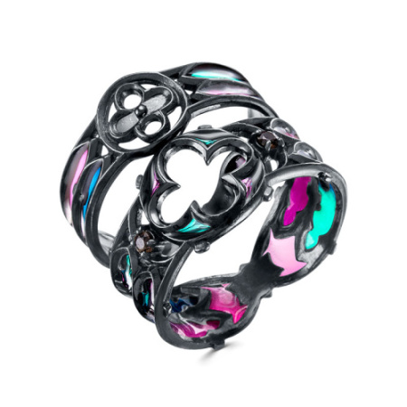 Серебряный набор колец с эмалью и раухтопазом «Готика»