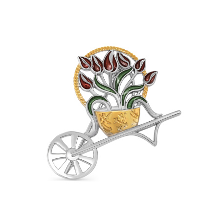 Брошь из серебра с эмалью «Корзина цветов»
