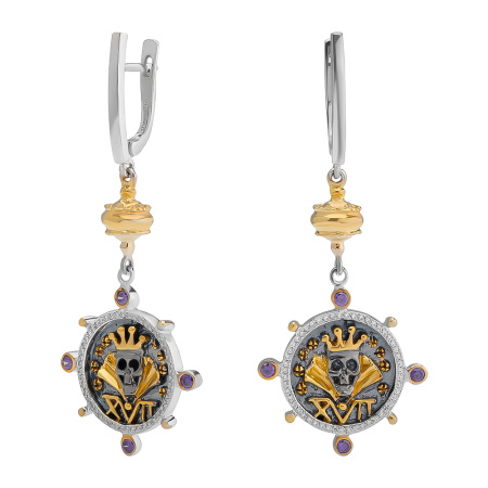 Серьги из серебра «Монеты» череп корона