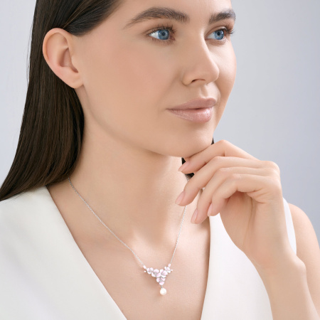Серебряное колье с жемчугом и эмалью «Цветы»