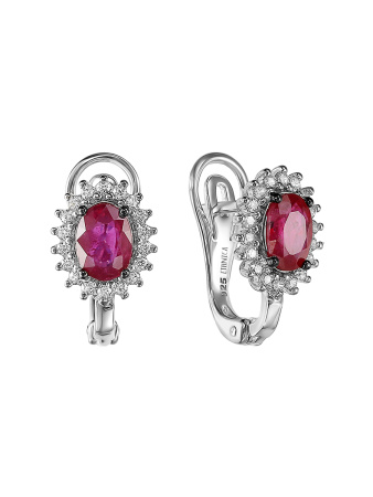 Серьги из серебра с натуральным рубином
