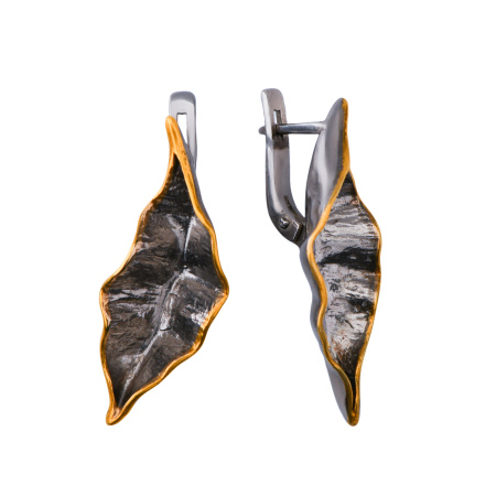 Серебряные серьги «Лист» с частичной позолотой
