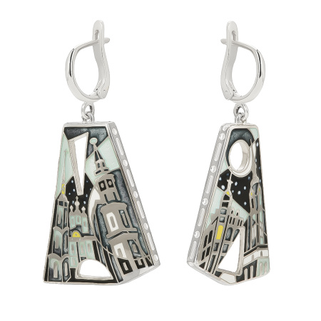 Серьги «Петербургские достопримечательности Ночь» из серебра с эмалью