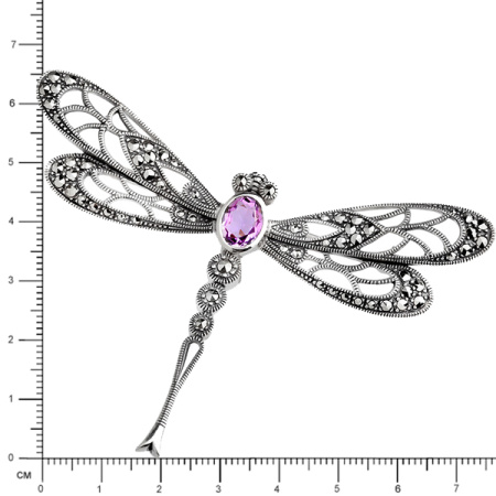 Серебряная брошь с аметистом и марказитами Swarovski