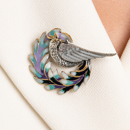 Брошь из серебра с эмалью «Павлин»