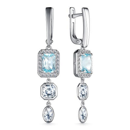 Серьги из серебра с топаз Sky и фианитами