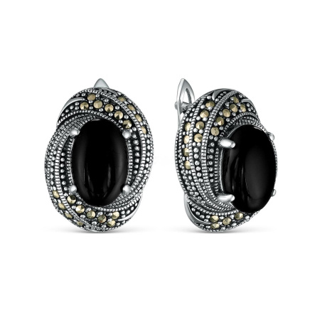 Серьги из серебра с ониксом и марказитами