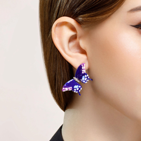 Серебряные серьги с эмалью и фианитами «Бабочка»