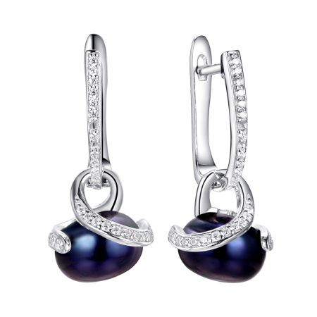 Серебряные серьги с фианитами и жемчугом