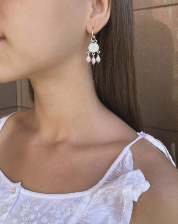 Серьги из серебра с эмалью и жемчугом