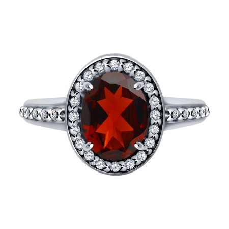 Серебряное кольцо с гранатом и фианитами