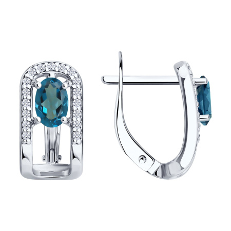 Серьги из серебра с топазом и фианитами