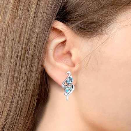 Серьги из сербра с топазом Swiss blue и фианитом