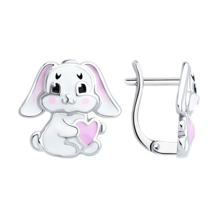 Серьги из серебра с эмалью «Зайка»