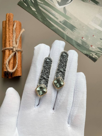 Серебряные серьги с зеленым аметистом