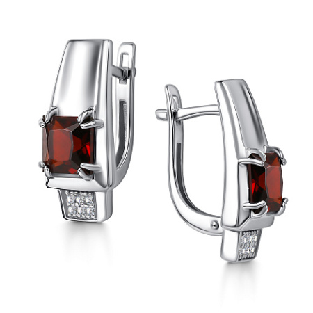 Серьги из серебра с гранатом и фианитами