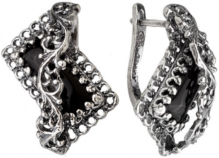 Серебряные серьги с ониксом