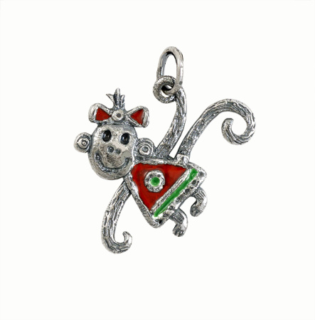 Серебряная подвеска с эмалью «Обезьянка»