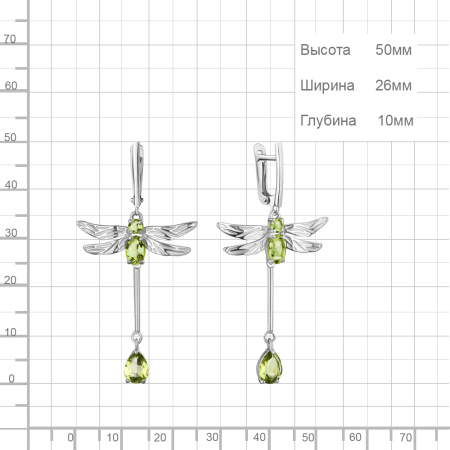Серьги из серебра с хризолитами «Стрекозы»