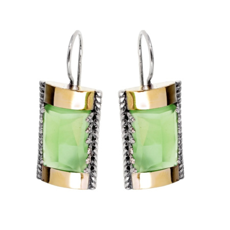 Серьги из серебра золото и зеленый кварц