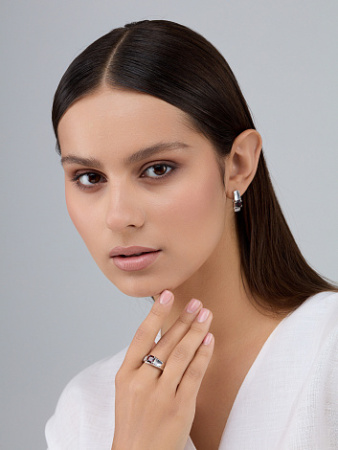 Серьги из серебра с гранатом и фианитами