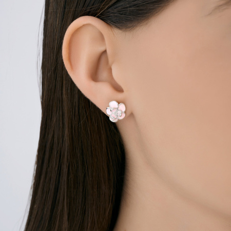 Серебряные серьги-пусеты с эмалью «Цветы»