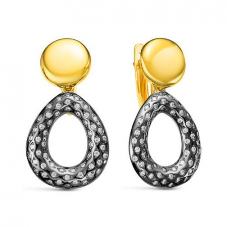 Серебряные серьги с позолотой и фианитами