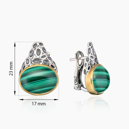 Серьги с малахитом из серебра
