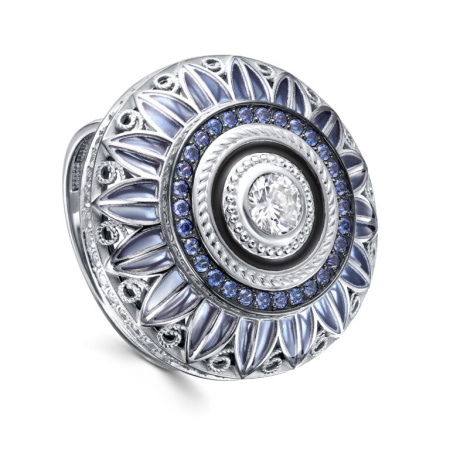 Кольцо из серебра с эмалью и фианитами