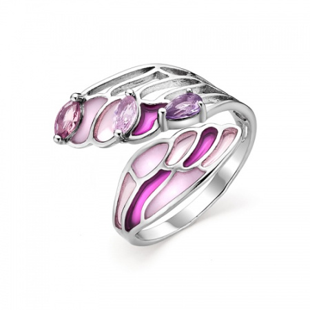 Серебряное кольцо с эмалью и ювелирным кристаллом «Крылья бабочки»