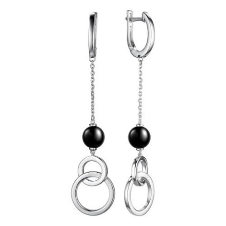 Серьги с черным ониксом из серебра