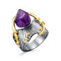Кольцо из серебра с аметистом и белым топазом